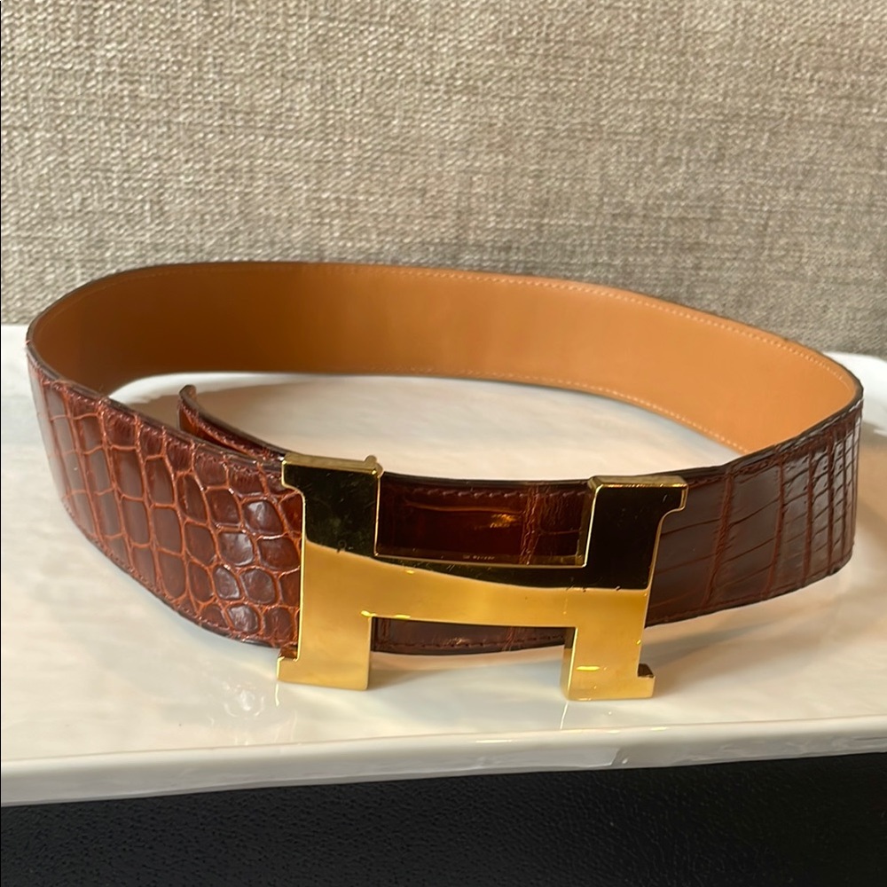 Hermes large H alligator belt sz 78 preowned